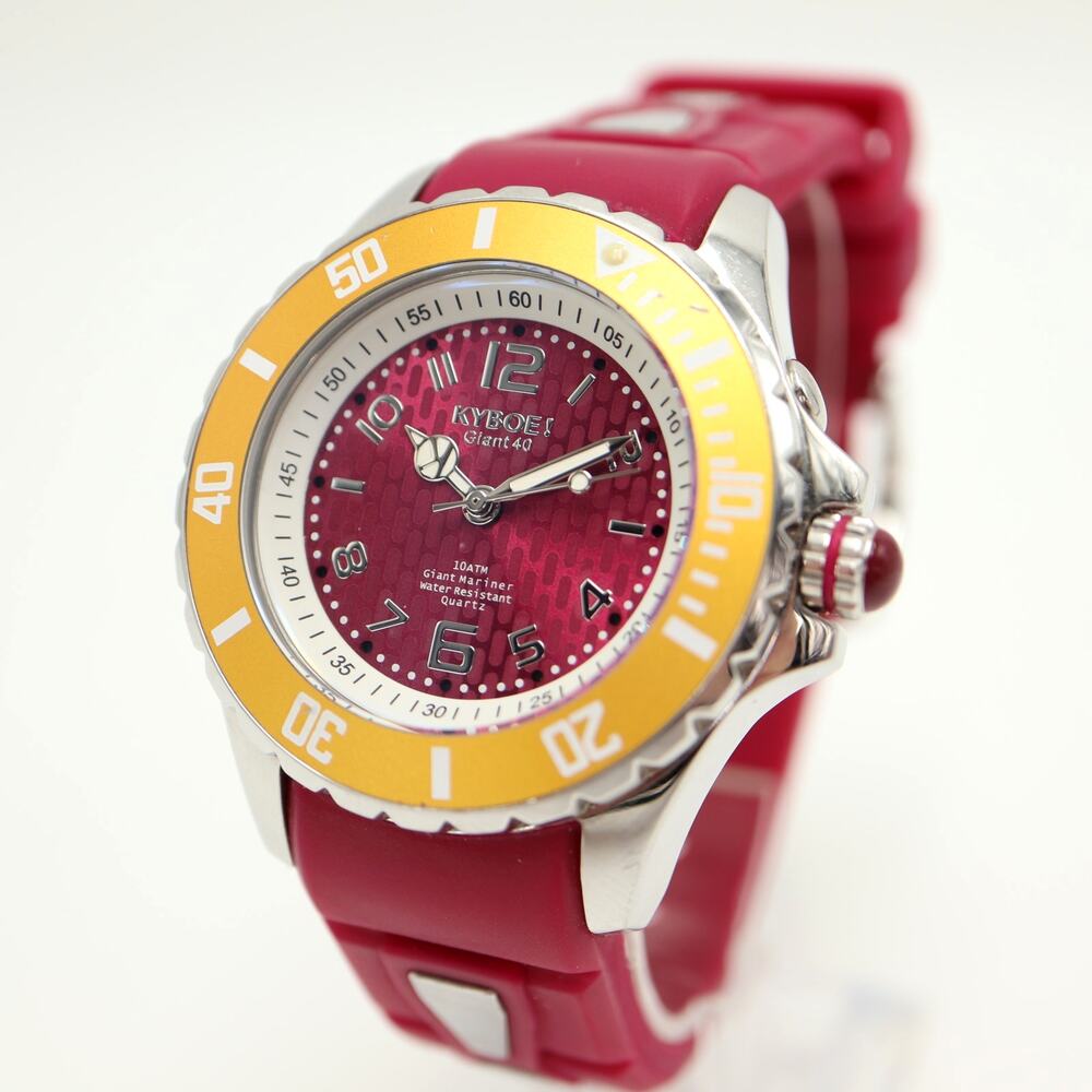 KYBOE! Pink Giant 40mm Yellow Gold Bezel Watch Silicone Strap w New Battery